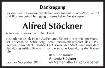 Traueranzeige von Alfred Stöckner von Pegnitz-Zeitung